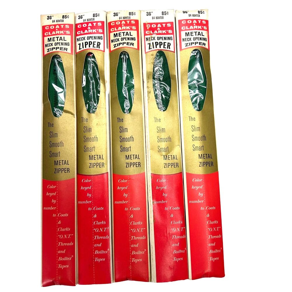 Vintage 36" Neck Opening Metal Zippers Coats and Clark Lot‎ of 5 NOSIP